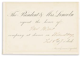 (GIDEON WELLES.) Engraved invitation to a White House dinner with "The President & Mrs. Lincoln."                                                